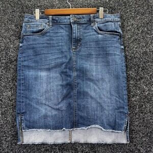 Kut from the Kloth Connie Denim Skirt Blue Raw Hem High Low Size 8
